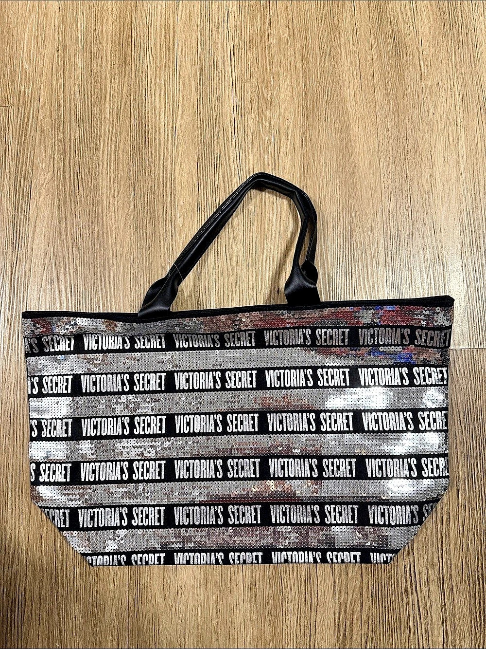 Victoria's Secret Black Sequin Logo Tote Bag